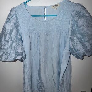 Umgee Light Blue Blouse with Textured Sleeves